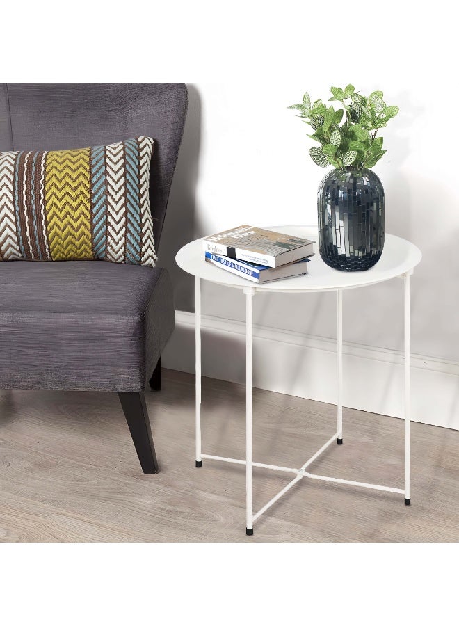 بلومنغ تايم طاولة جانبية معدنية قابلة للطي للاستخدام الخارجي - طاولة جانبية محمولة للفناء والشرفة، طاولة صينية قابلة للطي مقاومة للعوامل الجوية، مثالية للاستخدام الخارجي، والاسترخاء في الأماكن المغلقة، والتخييم، وحمامات السباحة - Image 1